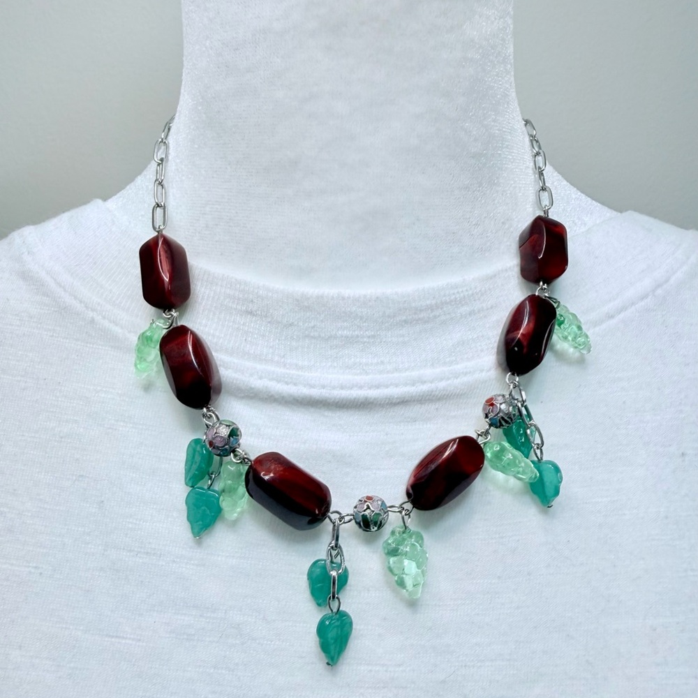 Cloisonné and Fruit Necklace With Vintage Beads #75